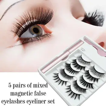 

5 Pairs Magnetic Eyelashes And Eyeliner Set 5 Magnet 3D False Eyelashes Natural Soft Wispy Faux Mink Magnetic Fake Lashes Makeup