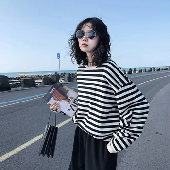 Hoodies Women Harajuku Gothic stripe cotton Hoodie Clothes 2021 Autumn long sleeve loose Kawaii Korean