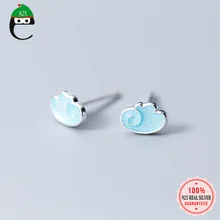 ElfoPlataSi,, Настоящее серебро 925 пробы, женские модные крошечные серьги-гвоздики 8 мм X 5 мм с голубыми облаками, подарок для девочек, детей, леди, XY854