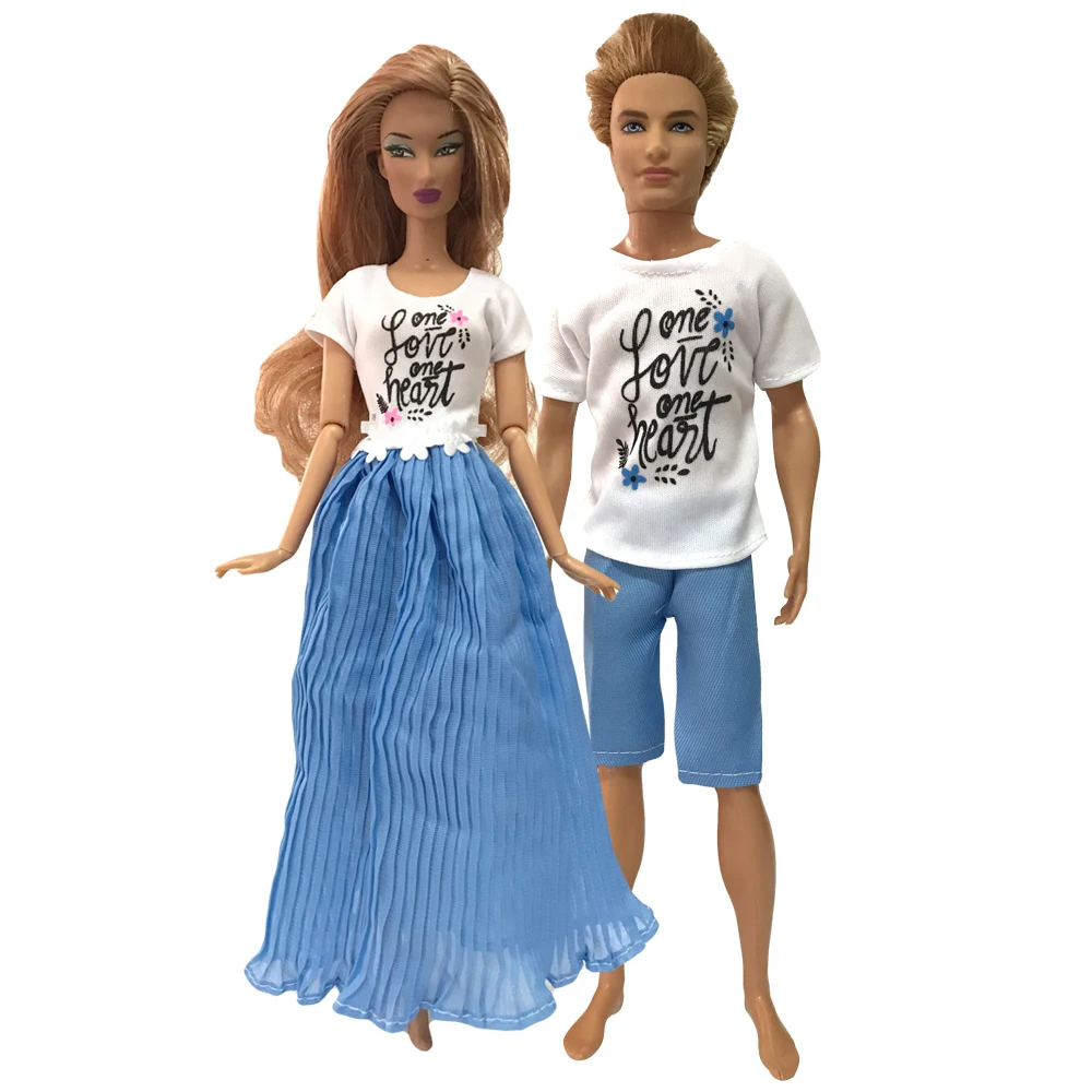 NK 2 Pcs /Set Daily Casual Couple Doll Dress For Barbie Doll Accessories Boy Girl Clothes Birthday Gift Toy For Ken Doll JJ