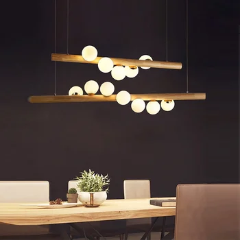 

Nordic Log Chandelier Net Light Restaurant Dining Room Art LED Chandeliers Hang Glass Ball Living Room Bedroom Restaurant Bar H