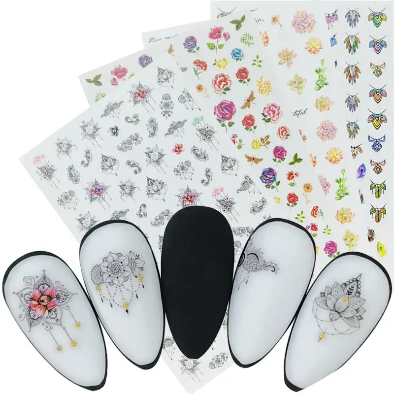 1 Sheet Ultra thin Gummed 3D Nail Art Sticker Mandala Flower Succulent Plants Designs Slider Manicure Decals Decora | Красота и