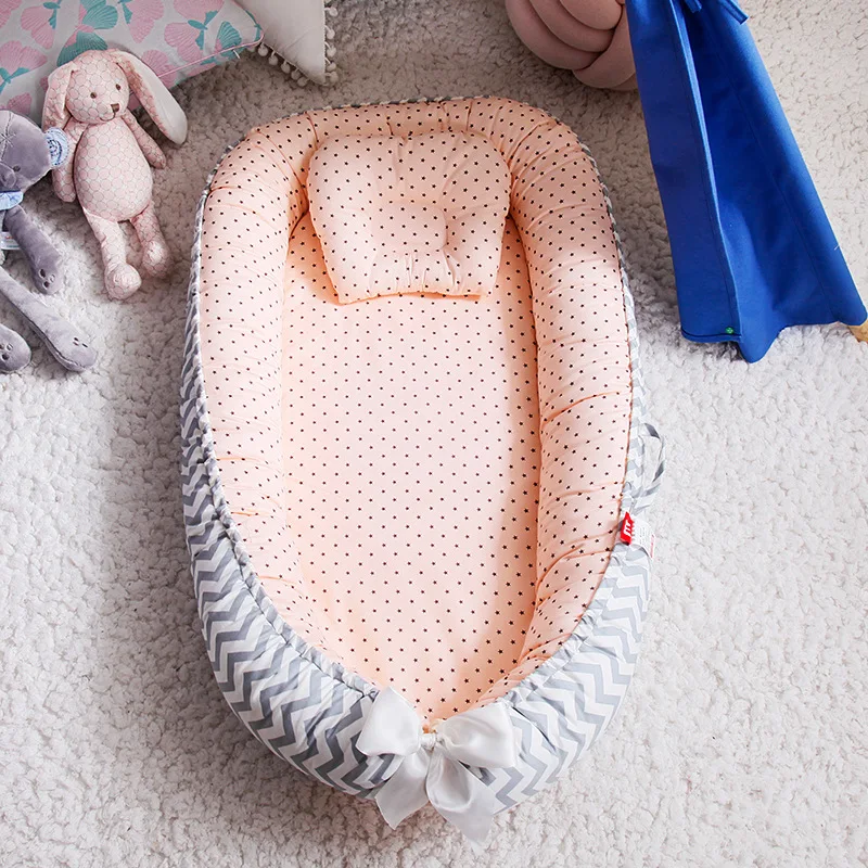 Съемный манеж для детской кроватки, кровать-гнездо для новорожденного, люлька из хлопка, детская кроватка для путешествий, 90x55 см - Цвет: wave pink star
