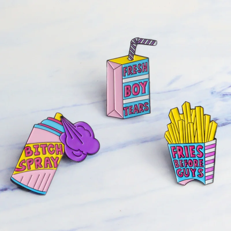 Свежий мальчиков слёз надпись &quotFries before guys" спрей эмали штырь розового и