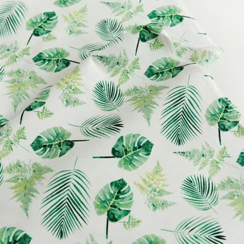 

150cm Breadth Foreign trade high-quality linen cotton hand-painted leaves green planting pillows home fabric