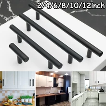 

2~12 Inches Furniture Handles Stainless Steel Black T-type Drawer Cabinet Wardrobe Door Pull Handle Door Hardware Cabinet Pulls