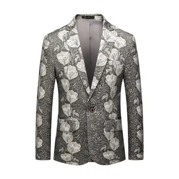 

Plus Size M-6XL New Design Mens Stylish Embroidery Floral Pattern Suits Stage Singer Wedding Groom Tuxedo Costume XXXXXXL Gray
