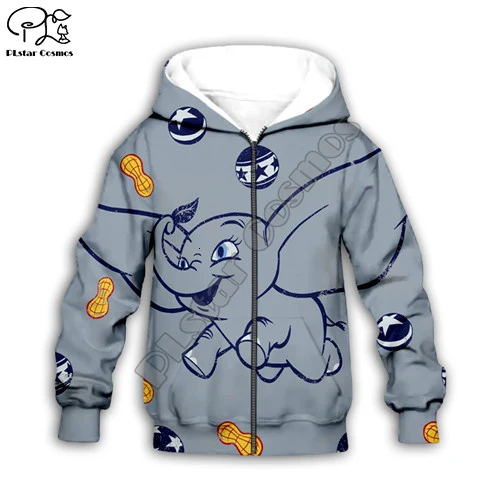 Kids zip hoodies Комплект одежды для семьи, детские толстовки с капюшоном с 3d принтом Dumbo детские осенние серые свитшоты милый комплект со штанами на молнии для маленьких девочек и мальчиков - Цвет: Kids zip hoodies
