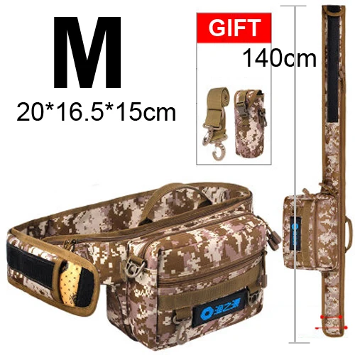 Spinning Fishing Rod Holder Bag Sports Waist Pack Fishing Lures Tackle Gear Storage Bag Single Shoulder Crossbody Bags - Цвет: Camouflage M