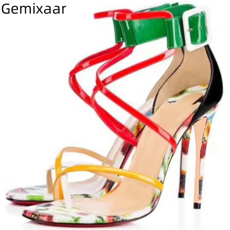 

Summer High Heels Ladies Shoes Sandals Woman Mixed Narrow Straps Sexy Walking Footwear Open Toe Big Size Woman Sandals 35-42