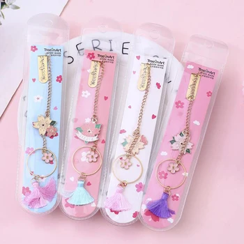 

1 Pcs Lovely Cherry Blossoms Sakura Tassels Pendant Metal Bookmarks Page Clip Stationery School Office Supply Escolar Papelaria