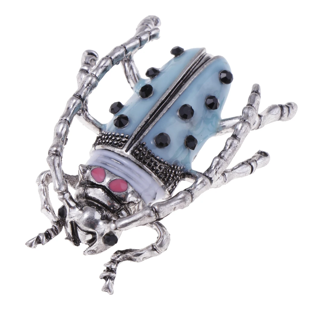 Enamel Black Rhinestone Insect Bug Longicorn Brooch Halloween Costume Pin