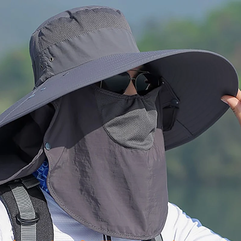 

Flap Hat Outdoor Flap Cap Wide Brim Sun Shade Windproof Quick Drying Face Mask Ear Neck Cover Fisherman Bucket Hat Nylon