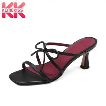 

KemeKiss Women Summer Sandals Shoes Fashion Spike High Heels Slippers Lace Up Bowknot Shoes Women Slip On Footwear Size 33-40