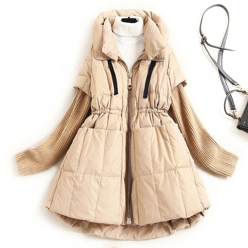 

Design Knitted Patchwork Down Jackets Woman Parkas 90% White Duck Down New 2020 Women Coats and Jackets Winter