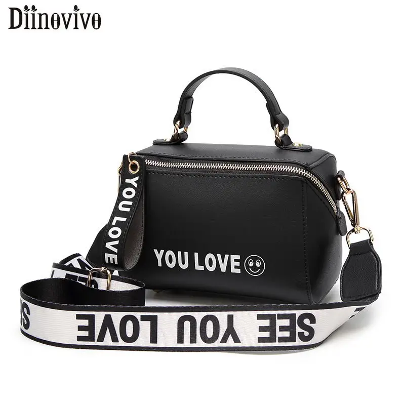

DIINOVIVO Smile Cartoon Emoji Crossbody Bags For Women Letter Design Women Leather Handbags Small Female Shoulder Bag WHDV1216