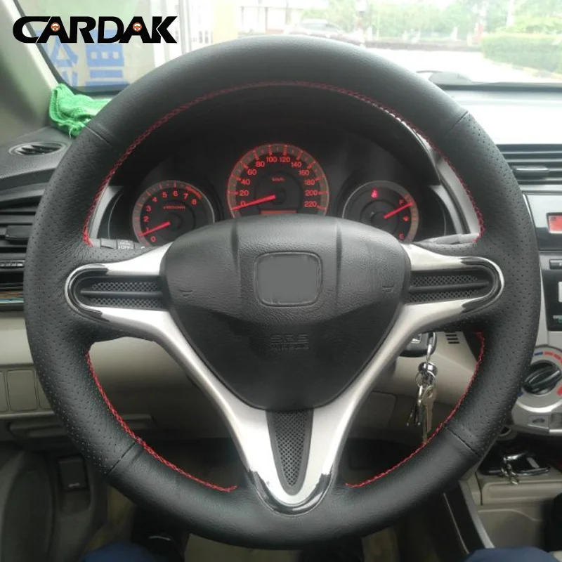 

Car Accessories Leather Hand-stitched Car Steering Wheel Cover For Honda Fit Jazz City 2009-2013 Insight 2010 2011 2012 2014