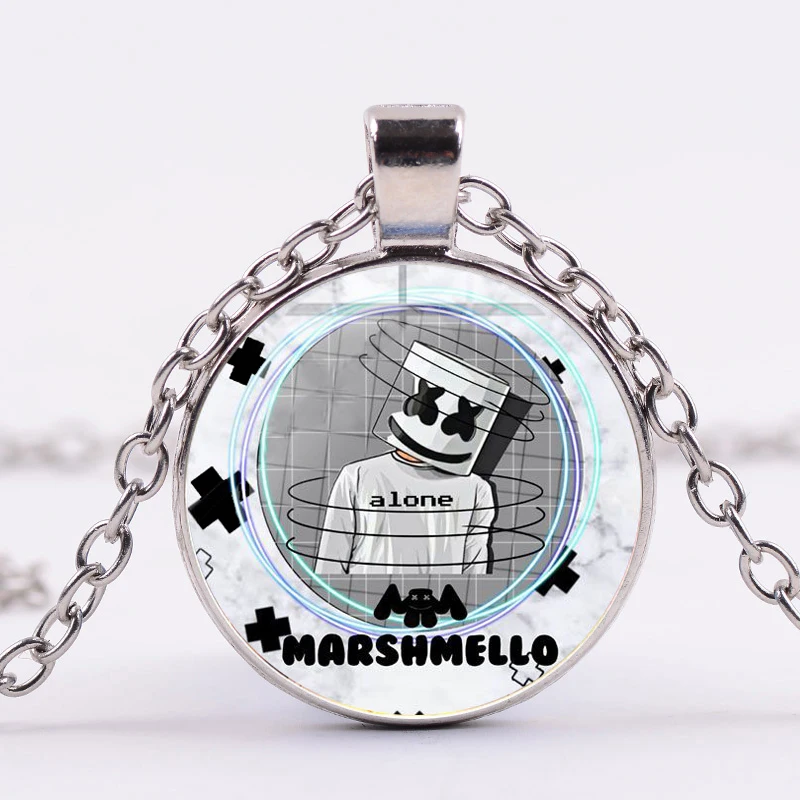 SONGDA Cool DJ Marshmallow Metal Chain Necklace Hiphop Rock Fun Cartoon Figures Print Glass Cabochon Pendant Necklace Party Gift