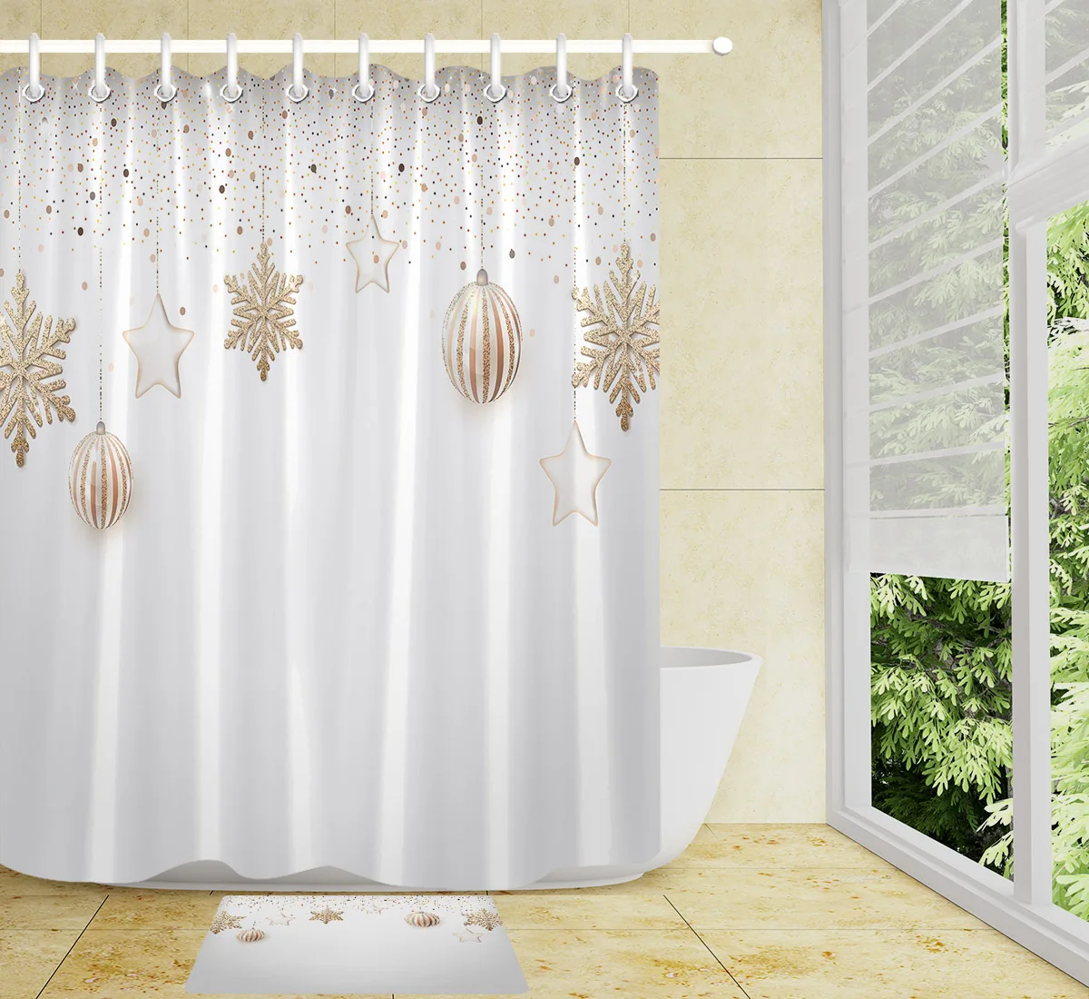 Рождественские шары звезда снежинка полиэстер ткань занавеска для душа водонепроницаемый ванной экраны экологически чистые белые занавески для ванной s