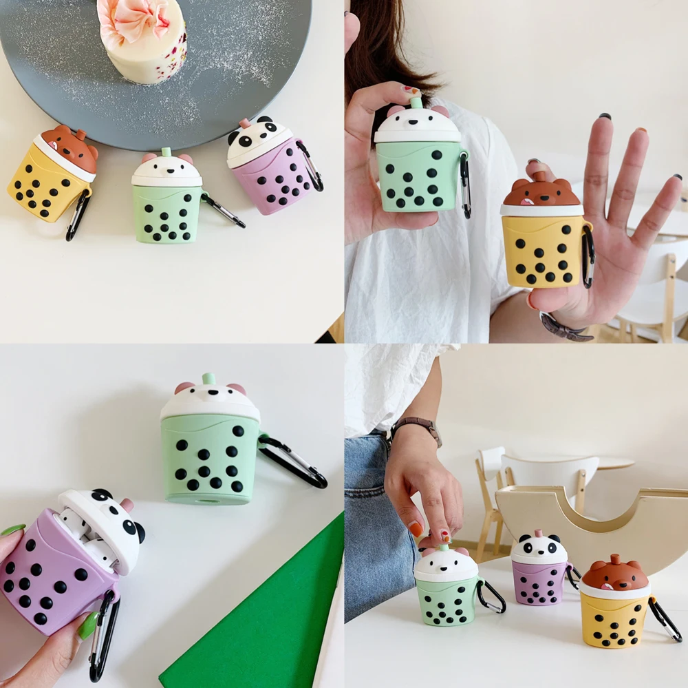 3D Cute Bubble Milk Tea Cases for Airpods 2 1 Case Lovely Silicone Earphone Protect Cover for Airpod Air pods Funda Accessories