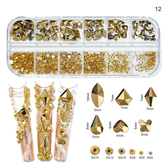 Box AB/Colorful Hotfix Rhinestones MIxed Size Flatback Crystal Diamond Gems 3D Glitter Nail Art Luxurious Decorations