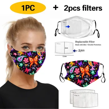 

1/5 Pc Face Maskes With 2/10 Pc Filters Adult Washable Reusable Printting Unisex Adult Dustproof Mouth Masken Mascarillas