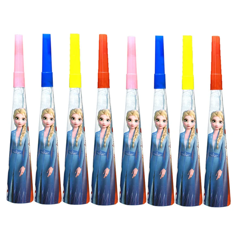 6Pcs Horn Вечерние украшения в виде принцесс Эльзы из мультфильма «Холодное сердце», вечерние украшения, бумажные стаканчики, соломинки, подарок для детей на день рождения, украшения детский душ - Цвет: 6Pcs Horn