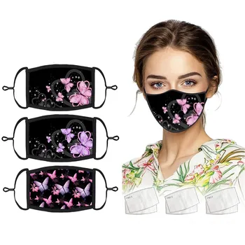 

3pc Face Mask With 6 Activated Carbon Filter Cotton Floral Prints Reusable Washable Mask Face Unisex Dust-proof Mouth Cover Mask