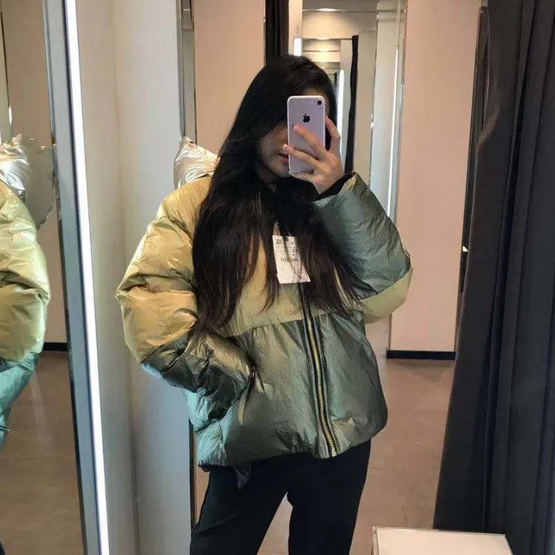Vintage warm winter jacket women parkas color block coats and jackets women winter coat outerwear reflective jackets coats
