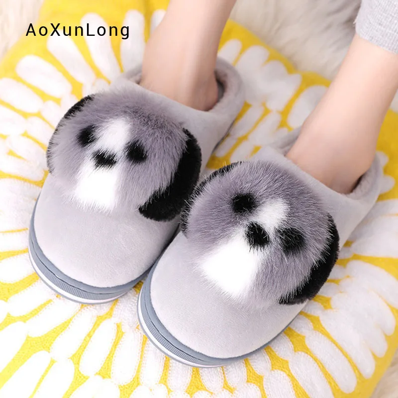 

Cute Cartoon Panda Cotton Slippers Autumn Winter Home Plush Slides Couples Comfort Thick-soled Indoor Flats Female Furry Slipper