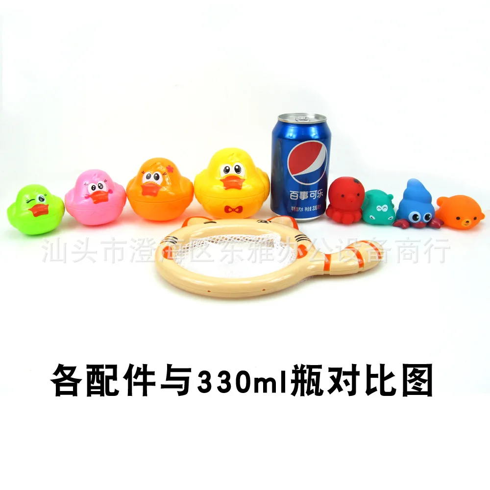 Hot Selling Children Bath Toy Bathroom Fish Catching Vinyl Pinching Called Animal Folding Duck Play with Water 9-Piece Set