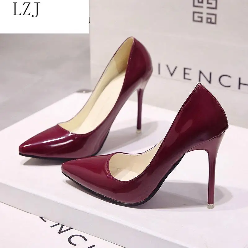 

29 Colors Hot Women Shoes Pointed Toe Pumps Patent Leather Dresshigh Heels Boat Wedding Zapatos Mujer Red wedding 2018