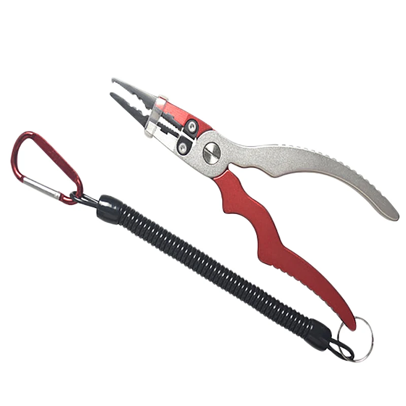

Aluminum Alloy Fishing Pliers Split With Sheath And Retractable Tether Combo