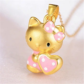 

Korean yellow plated cute cat pendant with golden necklace women sweet Hello Kitty love pendant necklace elf on the shelf