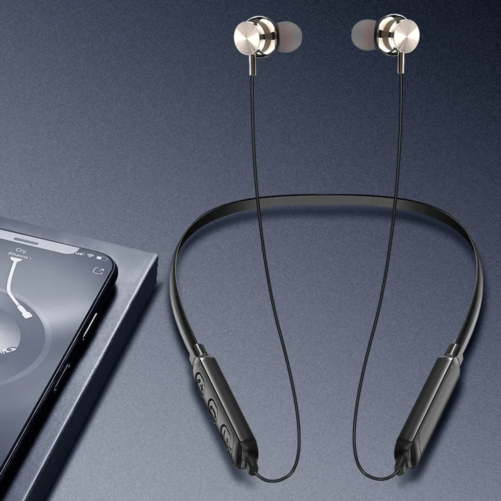 Черный Беспроводная bluetooth-гарнитура mosunx, магнитные наушники, sd-карты, наушники для iPhone, водонепроницаемые и устойчивые к поту наушники - Цвет: Черный