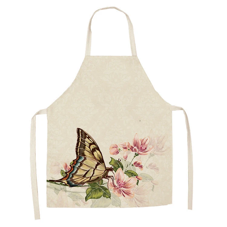 Kitchen Cooking Apron Beautiful Butterfly Printed Home Sleeveless Cotton Linen Aprons for Men Women Baking Accessories 53*65cm