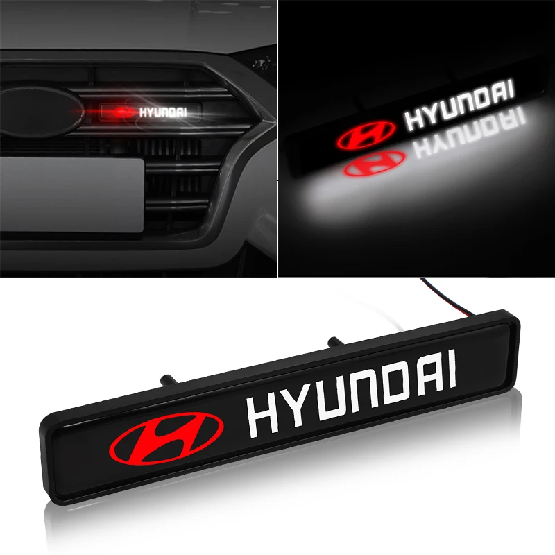 

Car sticker front hood grille emblem LED decorative lights For Hyundais Santa Fe Sonata Solaris Azera Creta I30 Ix25 Tucson