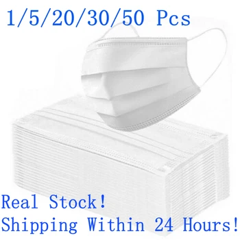 

1/5/20/30/50 PCS Disposable Mask Anti-Dust Face Mask White 3-Layer Mouth Face Masks Disposable Face Mask Non-Woven Mask