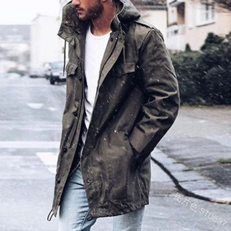 1 MoneRffi мужские повседневные тренчи однотонные весенне-осенние длинные пальто Модные мужские пальто с капюшоном верхняя одежда уличная одежда - Цвет: 1