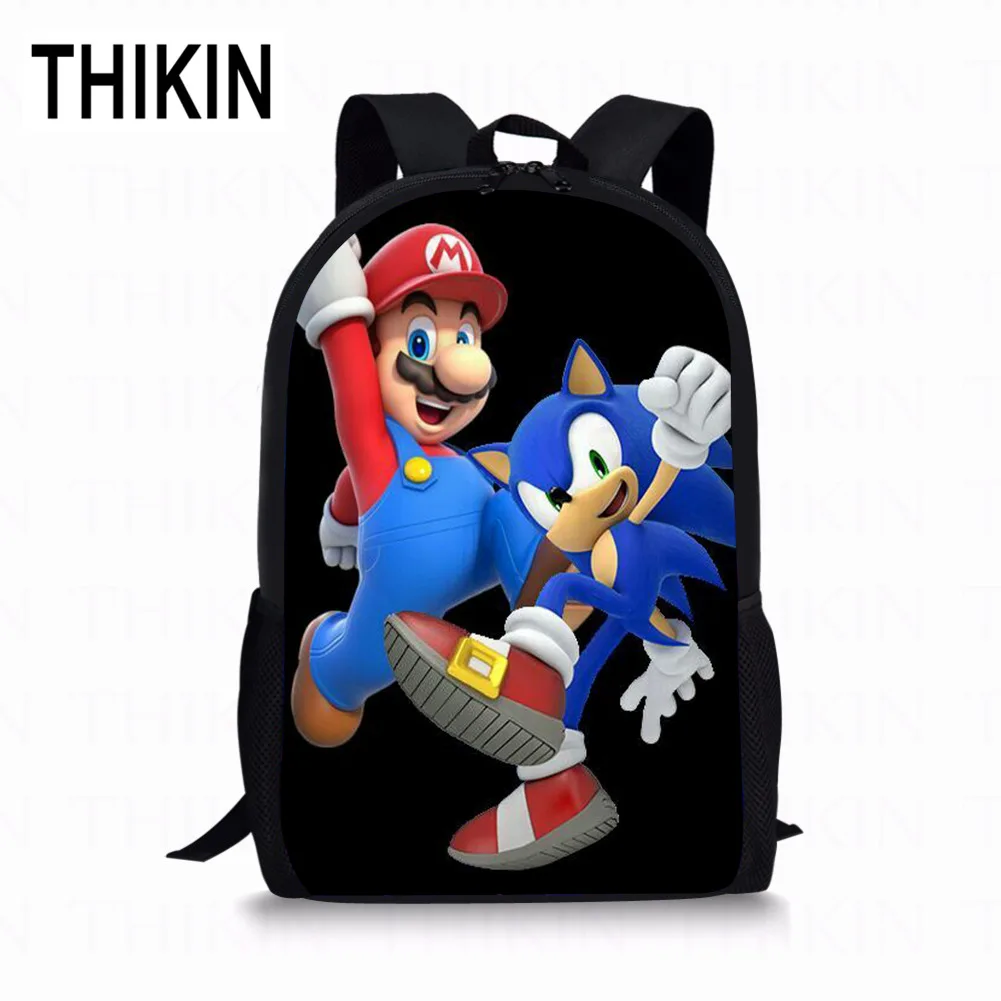 THIKIN Mario Bros Sonic The Hedgehog печать школьная сумка для детей мальчик рюкзак для мальчиков девочек Mochila Infantil сумки с рисунком настроить - Цвет: as picture