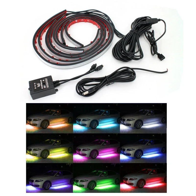 8 Color LED Strip Under Car Tube Underglow Underbody System Neon Lights Kits