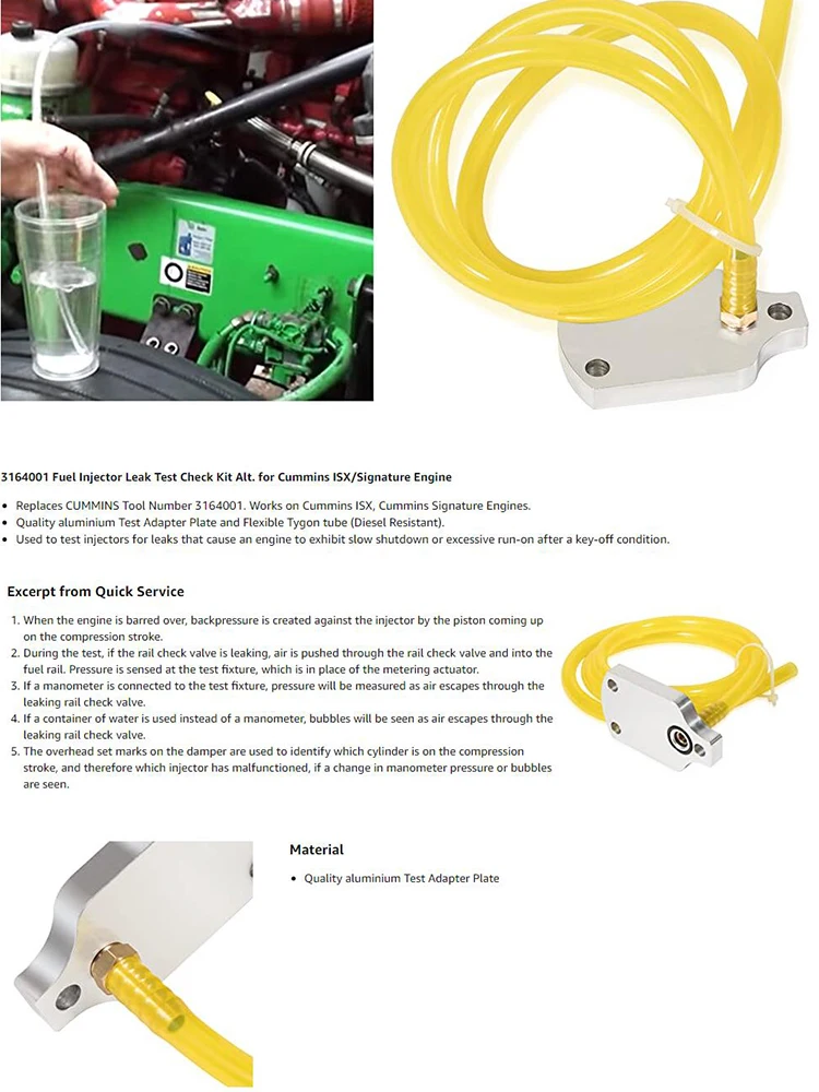 Automotive Tools & Supplies 3164001 Fuel Injector Leak Test Check Kit