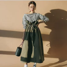 Новые модели из чистого хлопка зеленые широкие длинные юбки Кружева Высокая талия на шнуровке плиссированные женские модные корейские плавки PV203