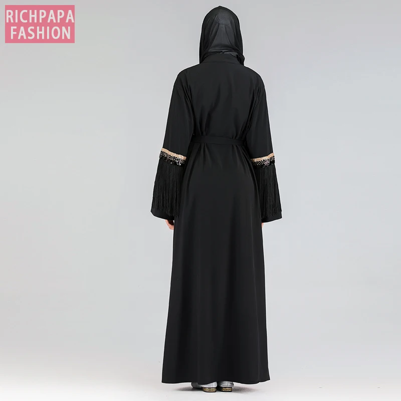 Открытый кардиган черный Дубай абаи кимоно хиджаб мусульманское платье турецкая исламская одежда Абая для женщин кафтан халат Niqab