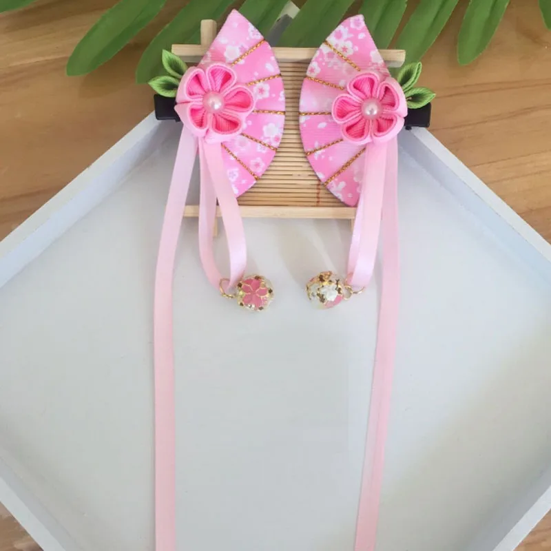 Maru-tsuami Kanzashi Flower Zaiku Fan Sakura Hairclip традиционный японский стиль ленты кимоно аксессуар Гейша ручной работы HW042 - Цвет: Розовый