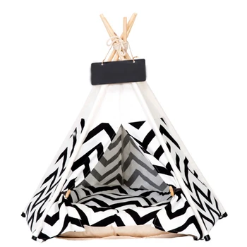 

Canopy With Cushion Cat Detachable Washable Play Space Foldable Teepee Travel Dog Bed Pine Poles Pet Tent Indoor Outdoor Kennel
