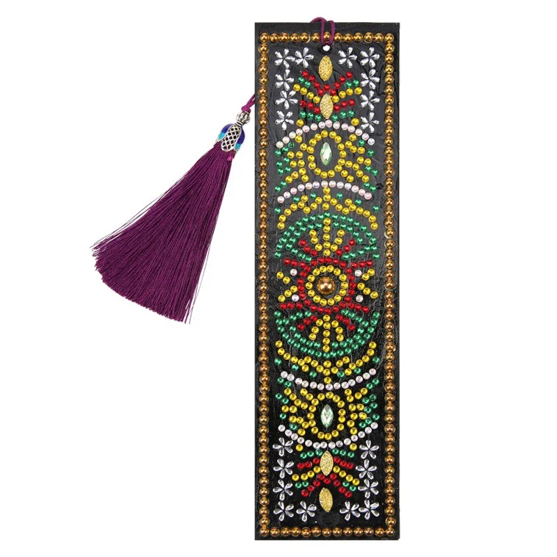 M040 Mandala 5DDIY Набор для изготовления кожаных закладок с бриллиантами и кисточкой изысканно вырезанные Высококачественные канцелярские закладки - Цвет: M040 Mandala