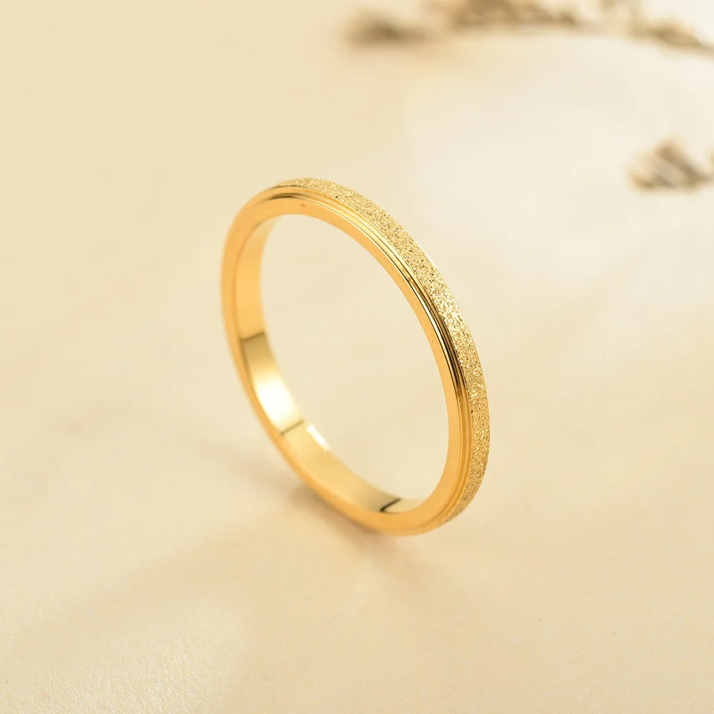 2mm Frosted Rings for Women Small Mini Rose Gold Color Stainless Steel US size 3 4 5 6 7 8 9 10