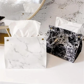 

Tissue Case Box Container PU Leather Napkin Tissue Holder Marble Pattern Home Car Decor Papers Cosmetic Bag 2020