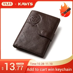 KAVIS New Genuine Cowhide Leather Wallet Men Passport Cover Male Coin Purse Card Holder Travel Credit Walet Business for Boys